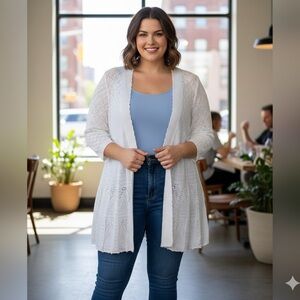 Croft & Barrow White Open-Front Crochet Cardigan Plus Size 1X 3/4 Sleeve